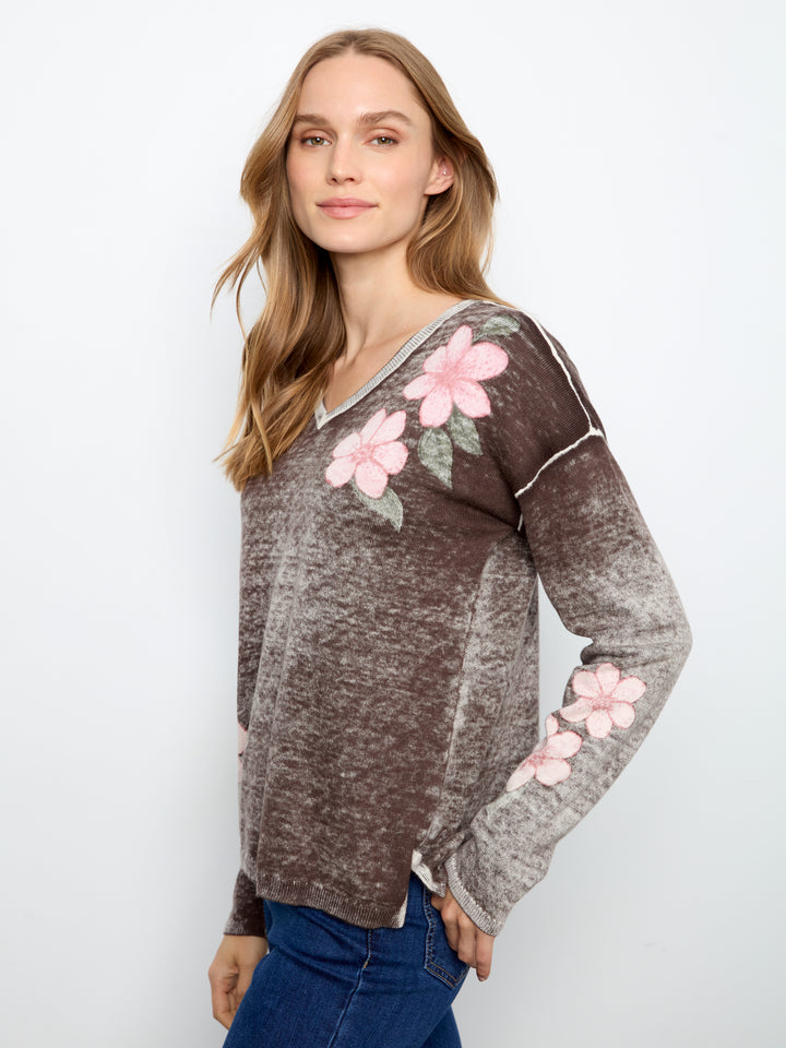 Charlie B Drop Shoulder Reversible Sweater  C2907P-P413  Coffee