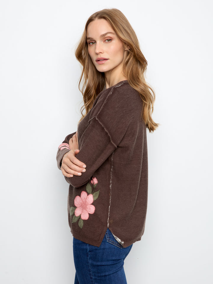 Charlie B Drop Shoulder Reversible Sweater  C2907P-P413  Coffee