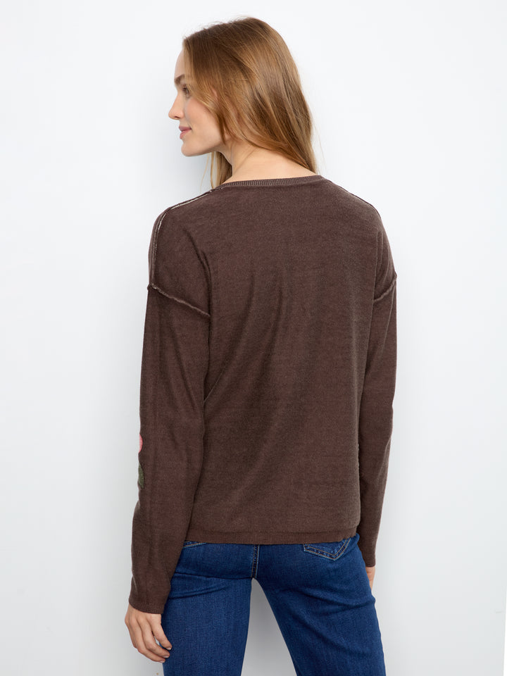 Charlie B Drop Shoulder Reversible Sweater  C2907P-P413  Coffee