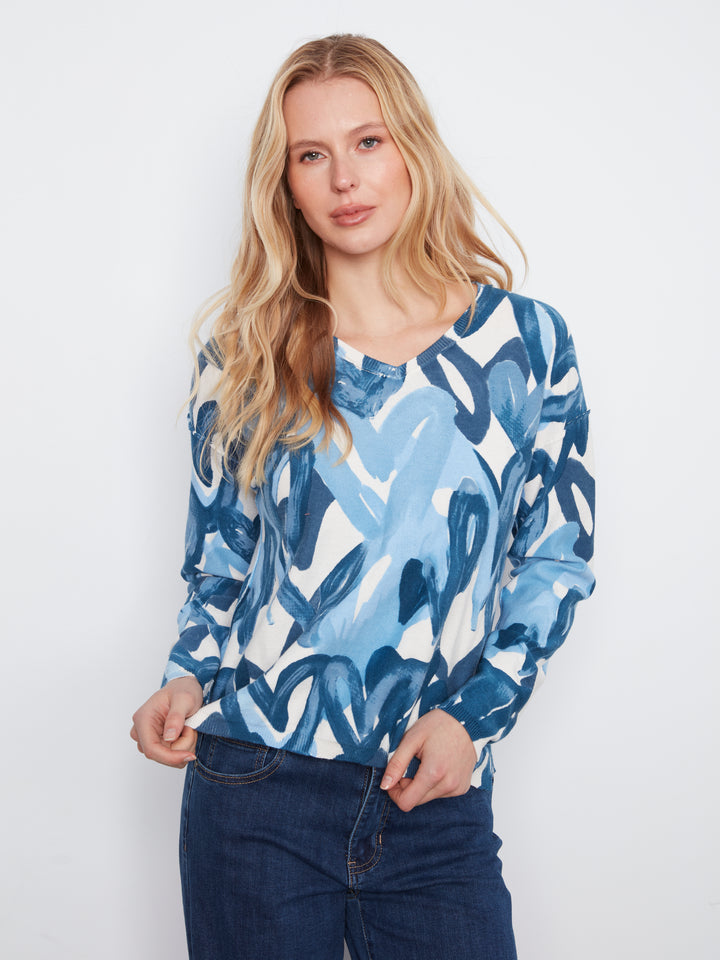 Charlie B Drop Shoulder Reversible Sweater  C2907P-P466 Splatter