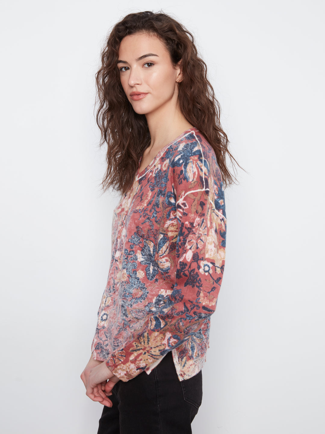 Charlie B Drop Shoulder Reversible Sweater  C2907P-P931