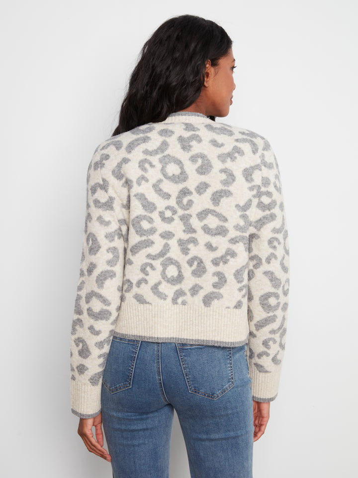 Charlie B Crew Bow Tie Front Jacquard Cardigan  C2933RP-P916  Leopard