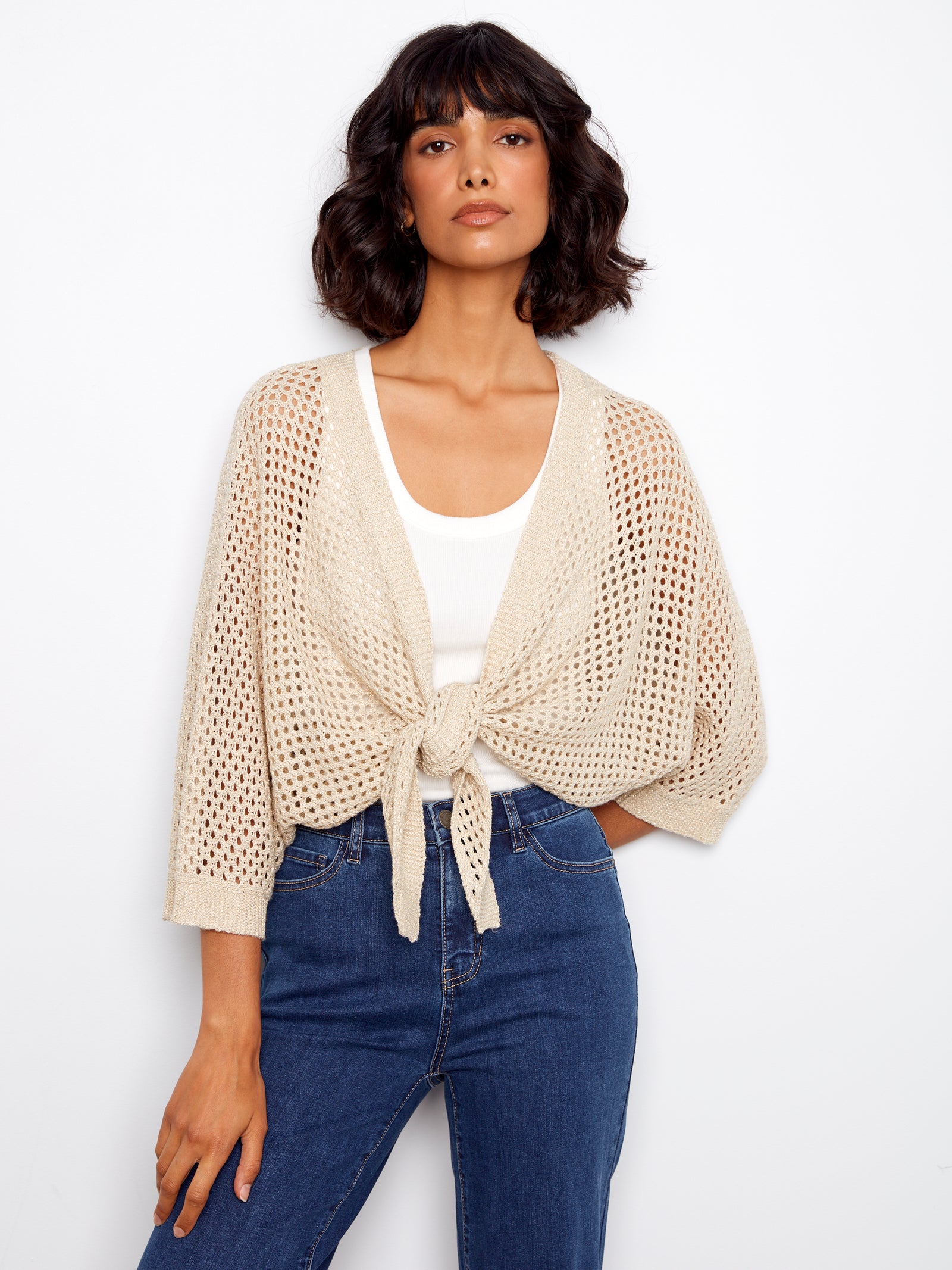 Charlie B Dolman Crochet Sweater Shrug  C2957/215C  -  515 Gold