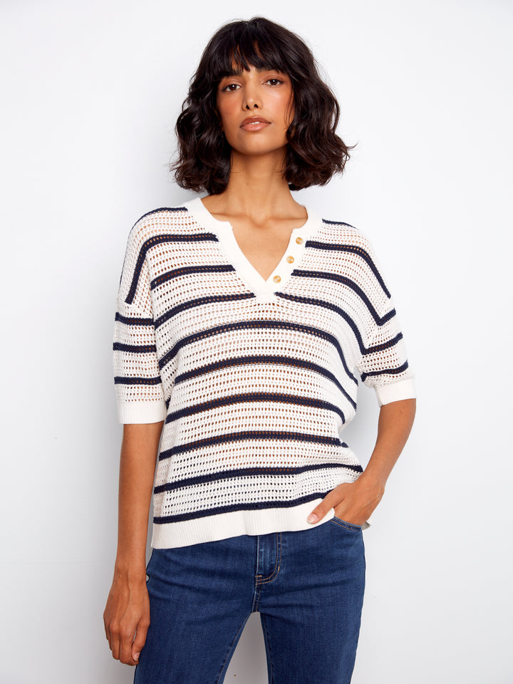 Charlie B Striped Crochet Sweater  C2973/529 - 474  Stripes