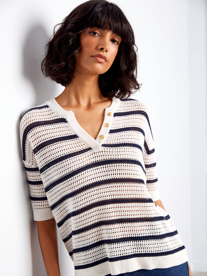 Charlie B Striped Crochet Sweater  C2973/529 - 474  Stripes