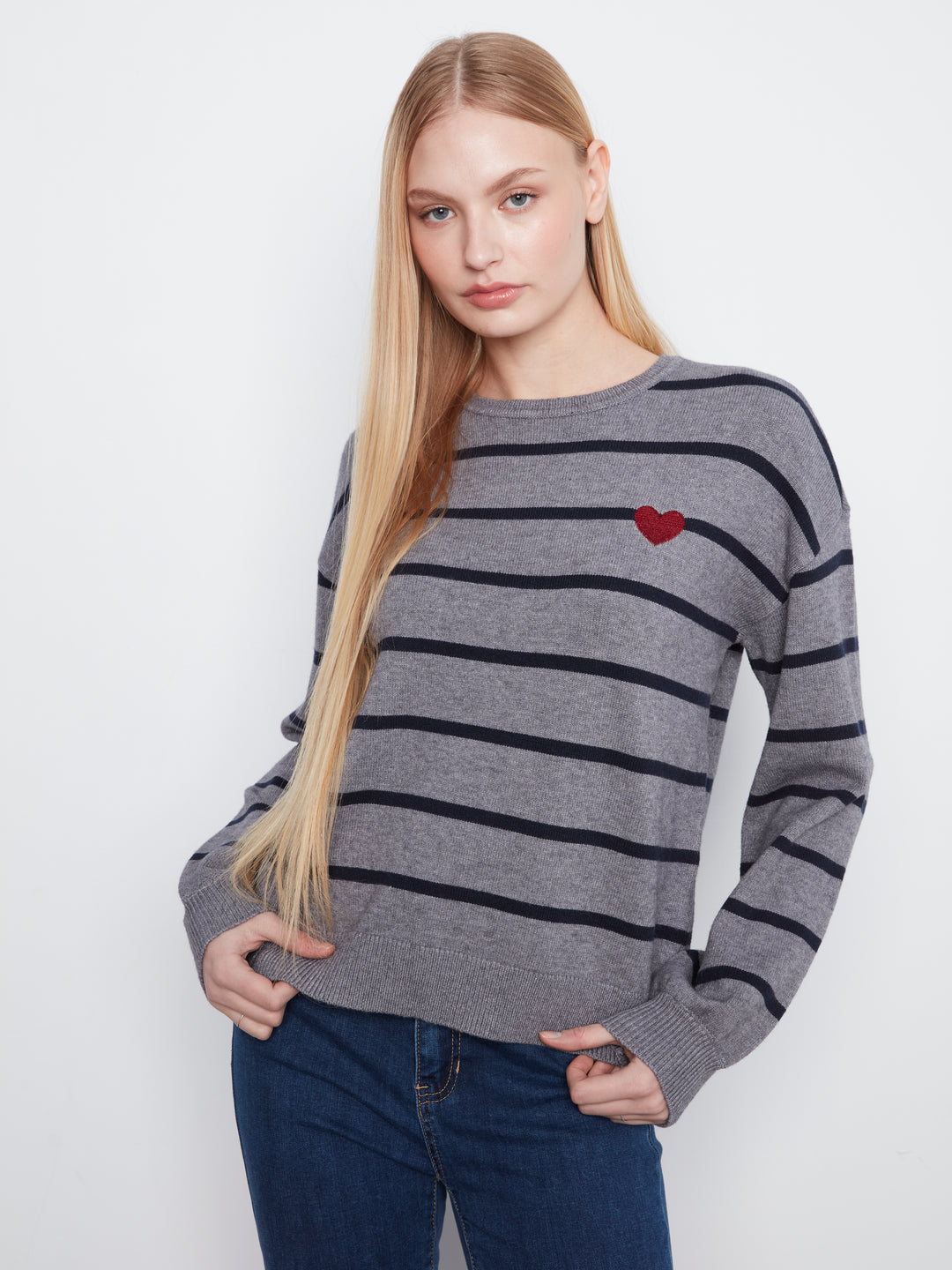 Charlie B Super Plush Sweater with Heart  C2985/736A  P920  Medium Grey