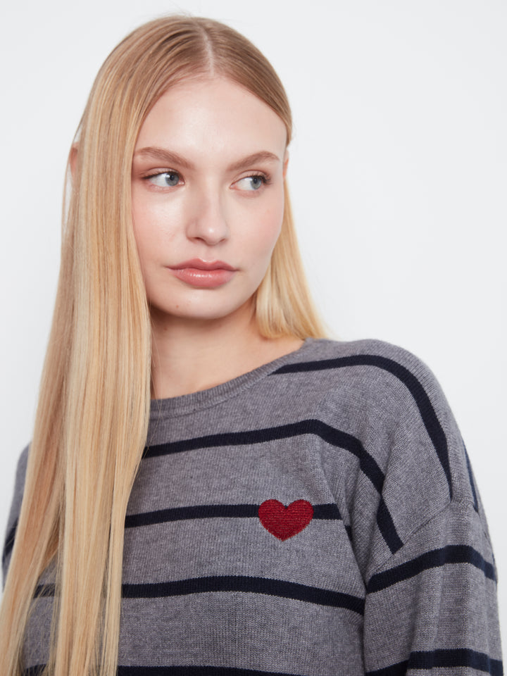 Charlie B Super Plush Sweater with Heart  C2985/736A  P920  Medium Grey