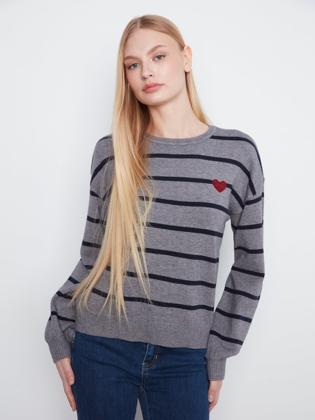 Charlie B Super Plush Sweater with Heart  C2985/736A  P920  Medium Grey