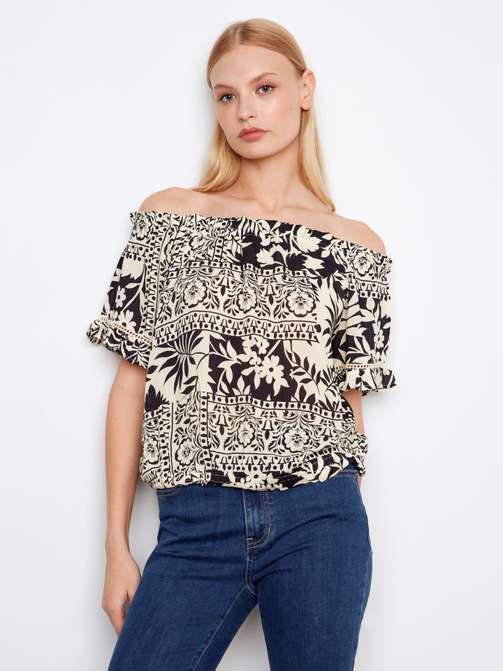 Charlie B Off the Shoulder Blouse  C4554PR/808-166  Ornato