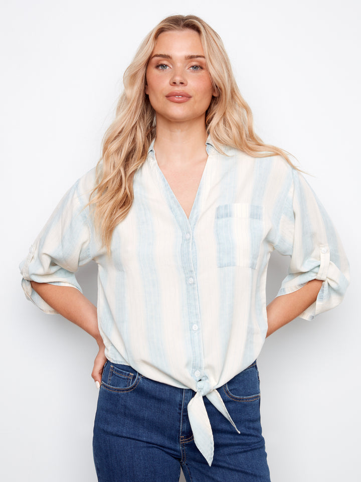 Charlie B Striped Blouse C4593 Haze