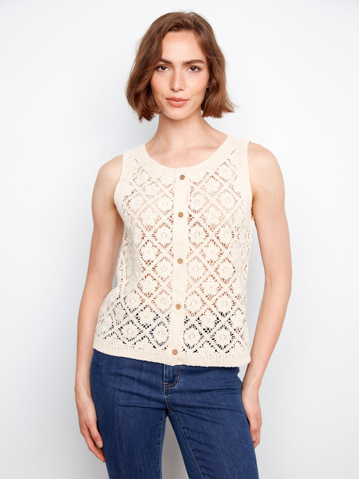 Charlie B Crochet Vest  C4665/264-100  Natural