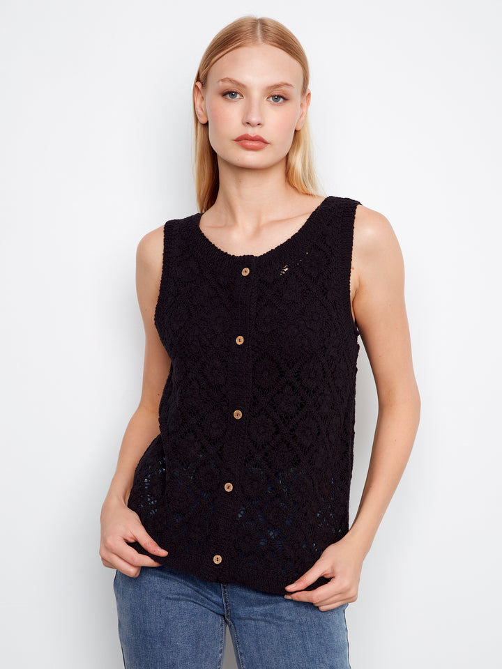 Charlie B Crochet Vest  C4665/631- 001  Black