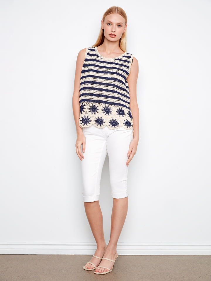 Charlie B Crochet Top  C4675/629 - 117  Navy