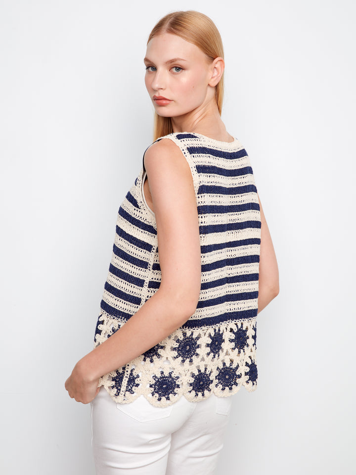 Charlie B Crochet Top  C4675/629 - 117  Navy