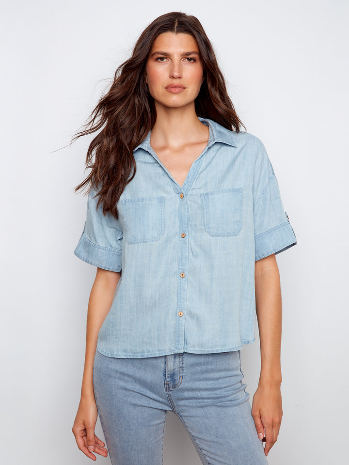 Charlie B Tencel Top C4688 Lt Blue