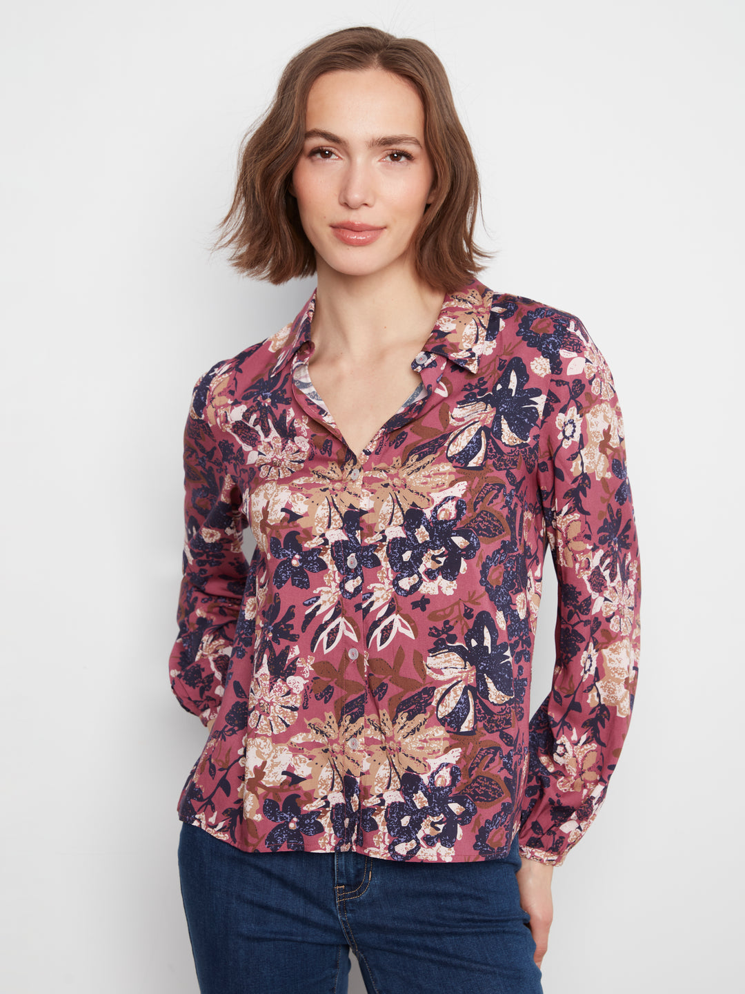 Charlie B Printed Collared Blouse  C4709-P931  Passion