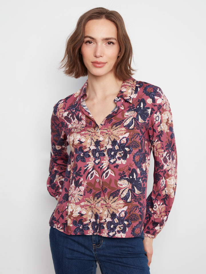 Charlie B Printed Collared Blouse  C4709-P931  Passion