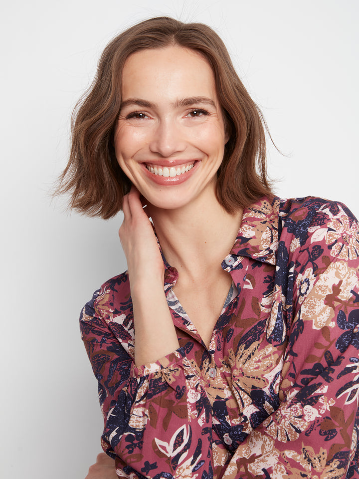 Charlie B Printed Collared Blouse  C4709-P931  Passion