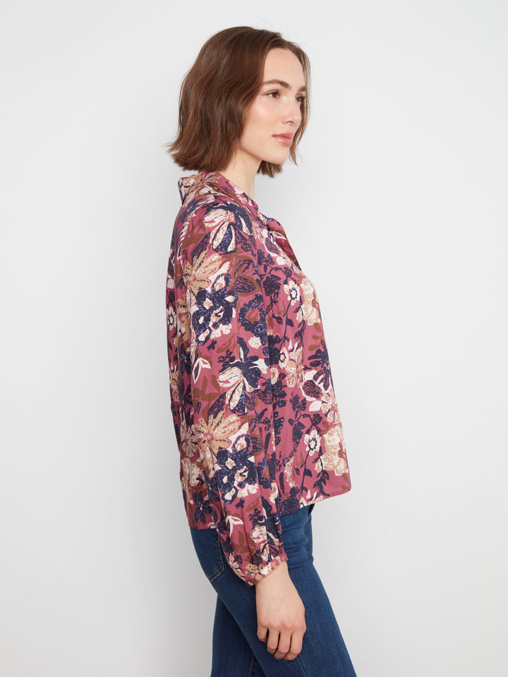 Charlie B Printed Collared Blouse  C4709-P931  Passion