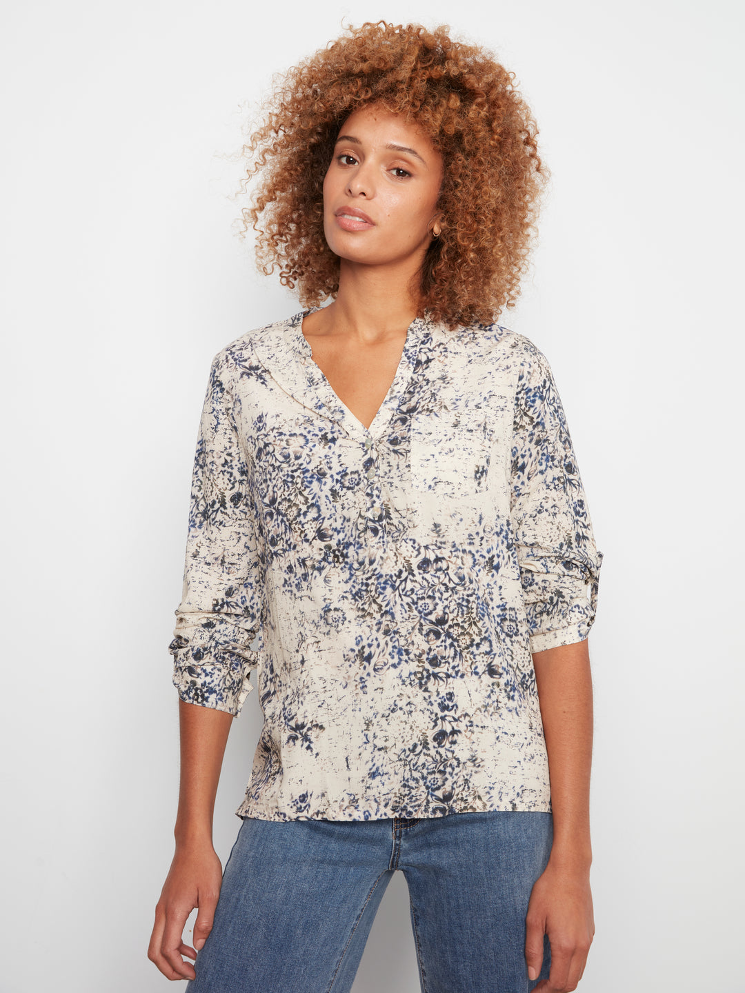 Charlie B Printed Roll-Up Sleeve Blouse  C4713/634A  P341  Seraphine