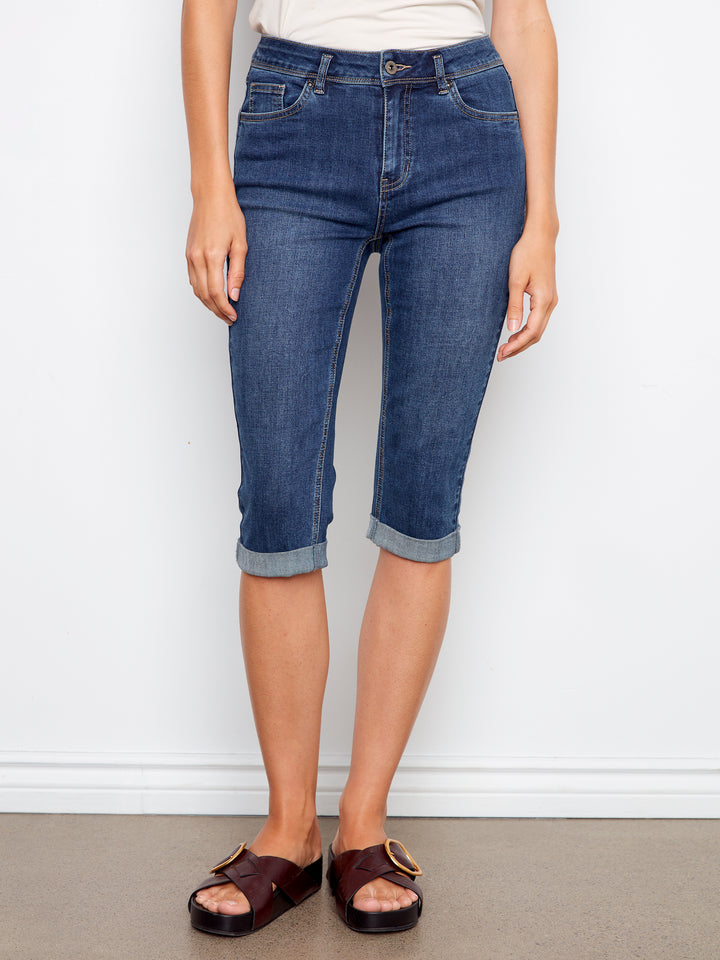 Charlie B Slim Leg Capri with Cuffed Hem  C5208/431 - 007  Indigo