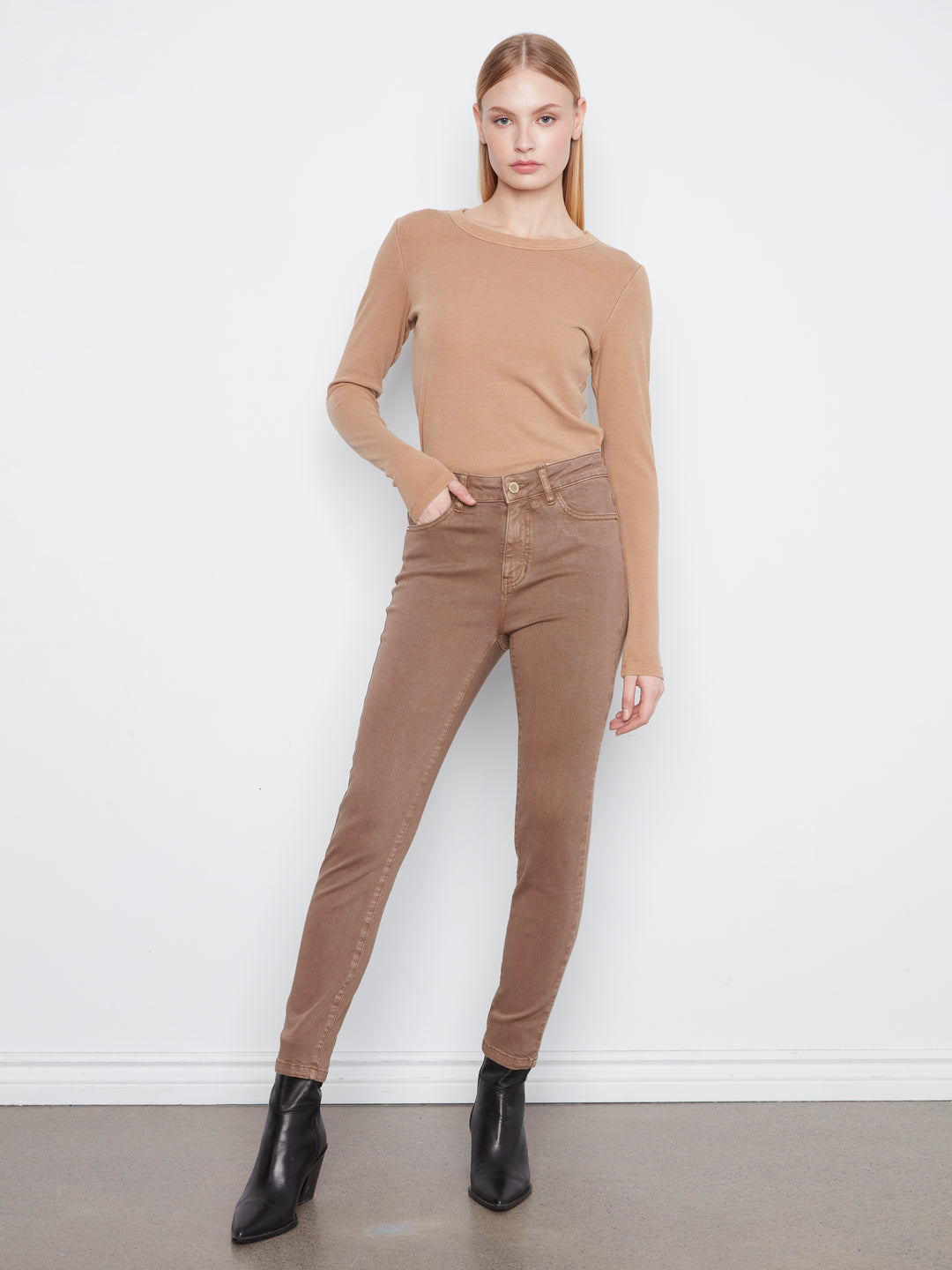 Charlie B Coloured Twill Slim Leg Pant  C5628-610  Truffle