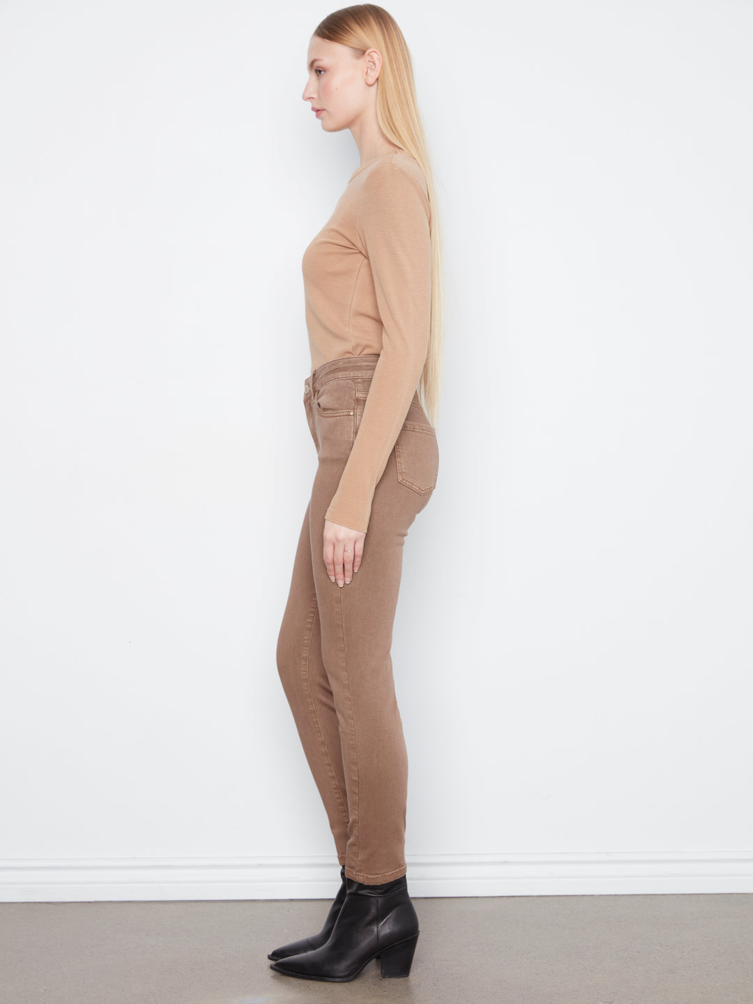 Charlie B Coloured Twill Slim Leg Pant  C5628-610  Truffle
