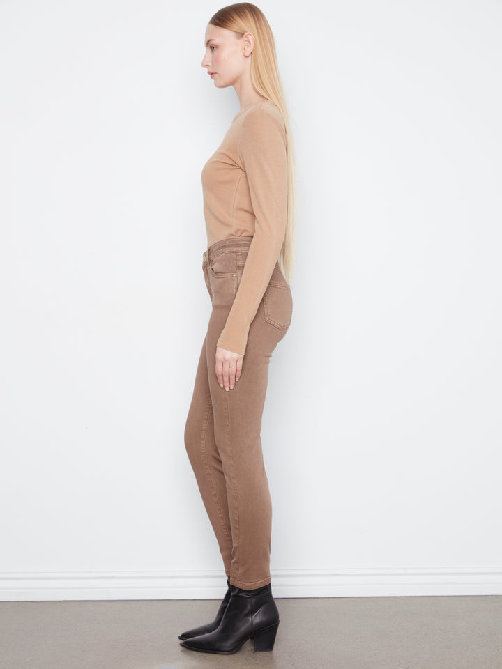 Charlie B Coloured Twill Slim Leg Pant  C5628-610  Truffle