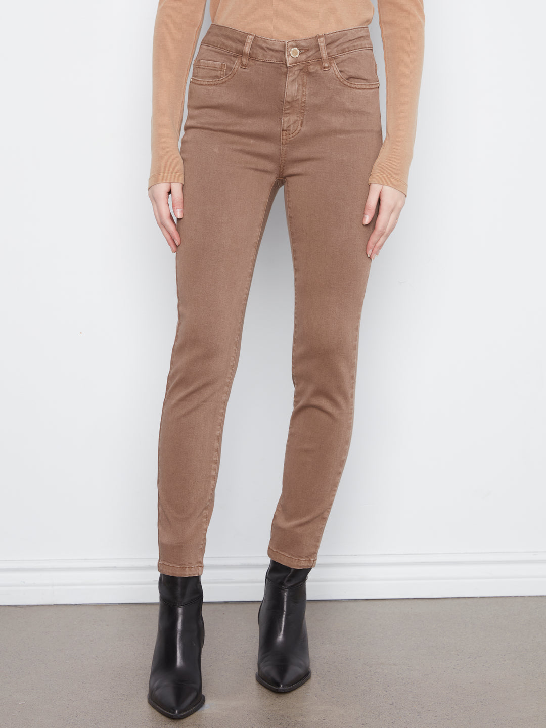 Charlie B Coloured Twill Slim Leg Pant  C5628-610  Truffle
