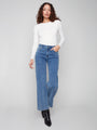 Charlie B Wide Leg DenimJean with Embossed Hearts  C5630-997  Denim Hearts