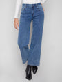 Charlie B Wide Leg DenimJean with Embossed Hearts  C5630-997  Denim Hearts