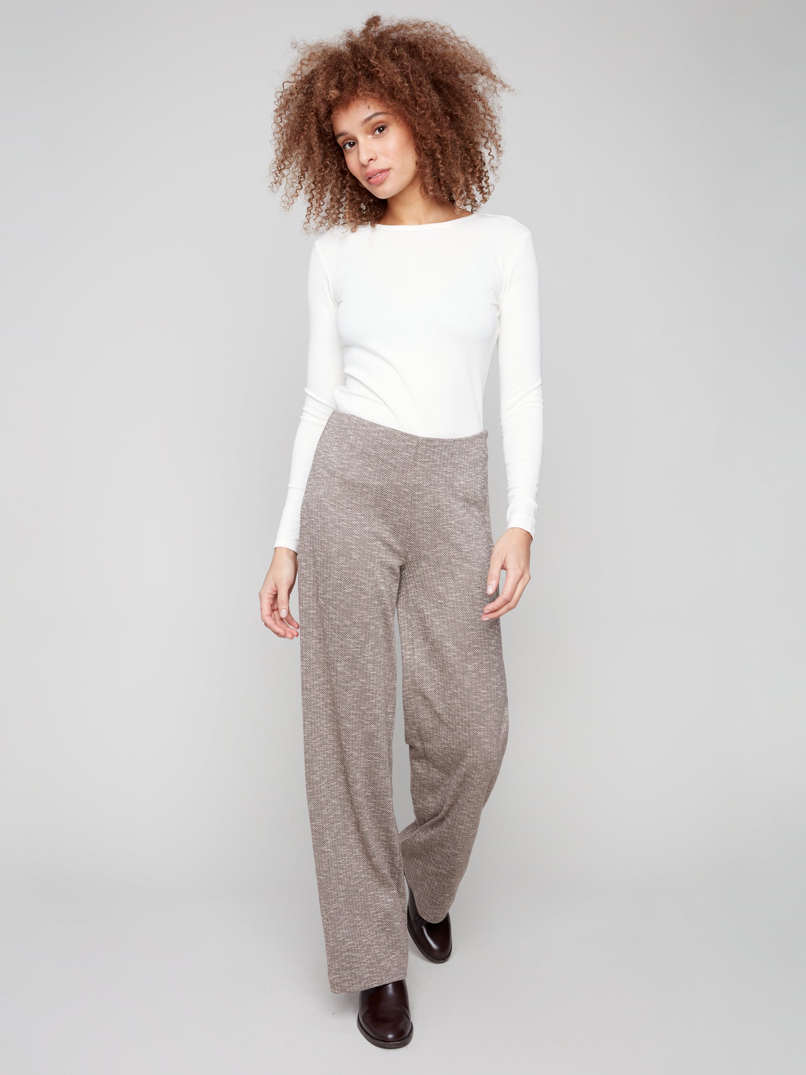 Charlie B Herringbone Pull-On Pant  C5699-P212