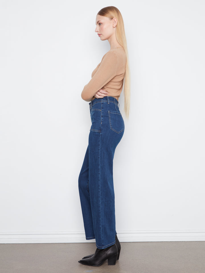 Charlie B Wide Leg Stretch Denim with Patch Pockets  C5790/431A  007 Indigo