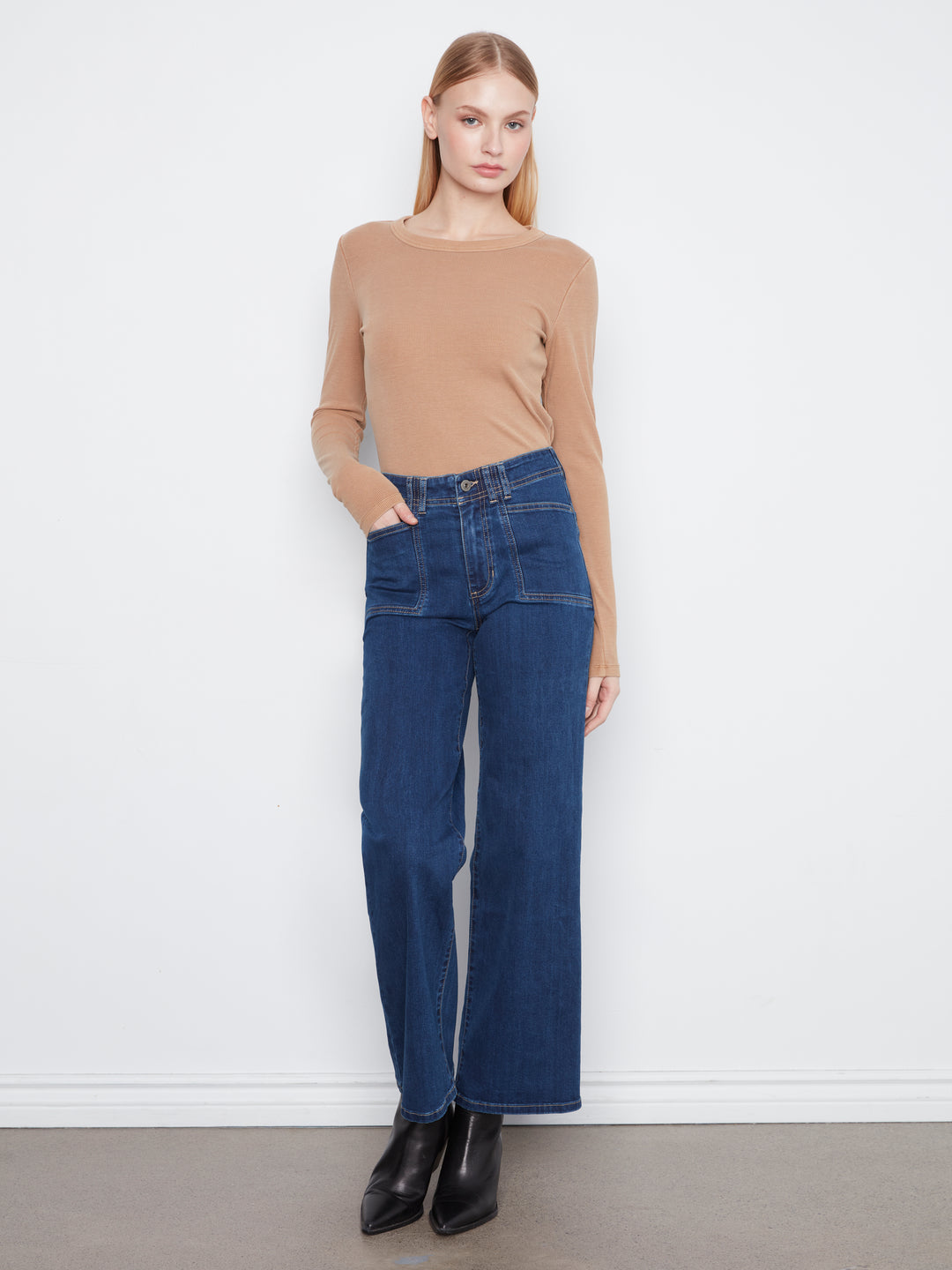 Charlie B Wide Leg Stretch Denim with Patch Pockets  C5790/431A  007 Indigo