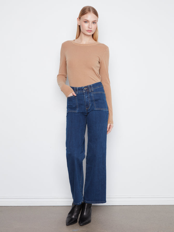 Charlie B Wide Leg Stretch Denim with Patch Pockets  C5790/431A  007 Indigo