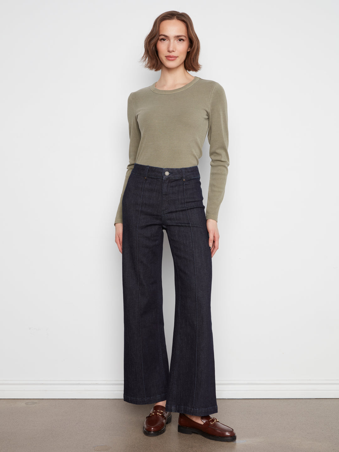 Charlie B Wide Leg Stretch Denim Jean with Pintucks  C5814/678C  081  Midnight