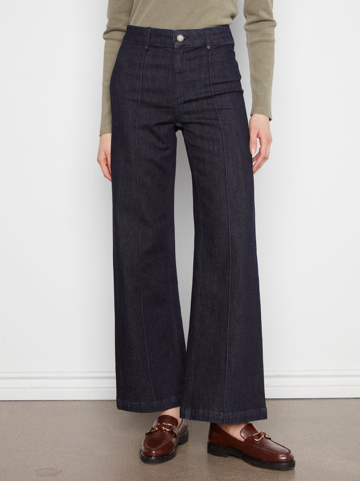Charlie B Wide Leg Stretch Denim Jean with Pintucks  C5814/678C  081  Midnight
