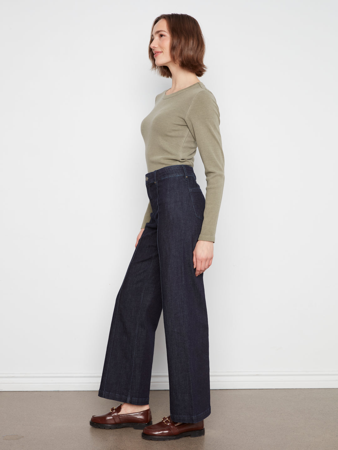 Charlie B Wide Leg Stretch Denim Jean with Pintucks  C5814/678C  081  Midnight