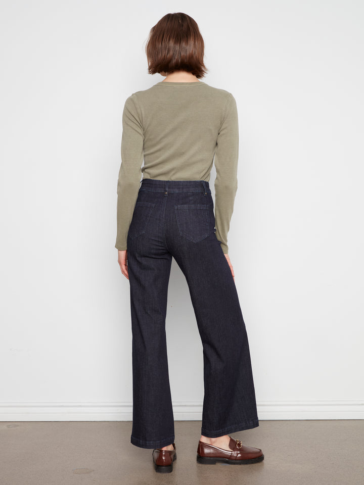 Charlie B Wide Leg Stretch Denim Jean with Pintucks  C5814/678C  081  Midnight