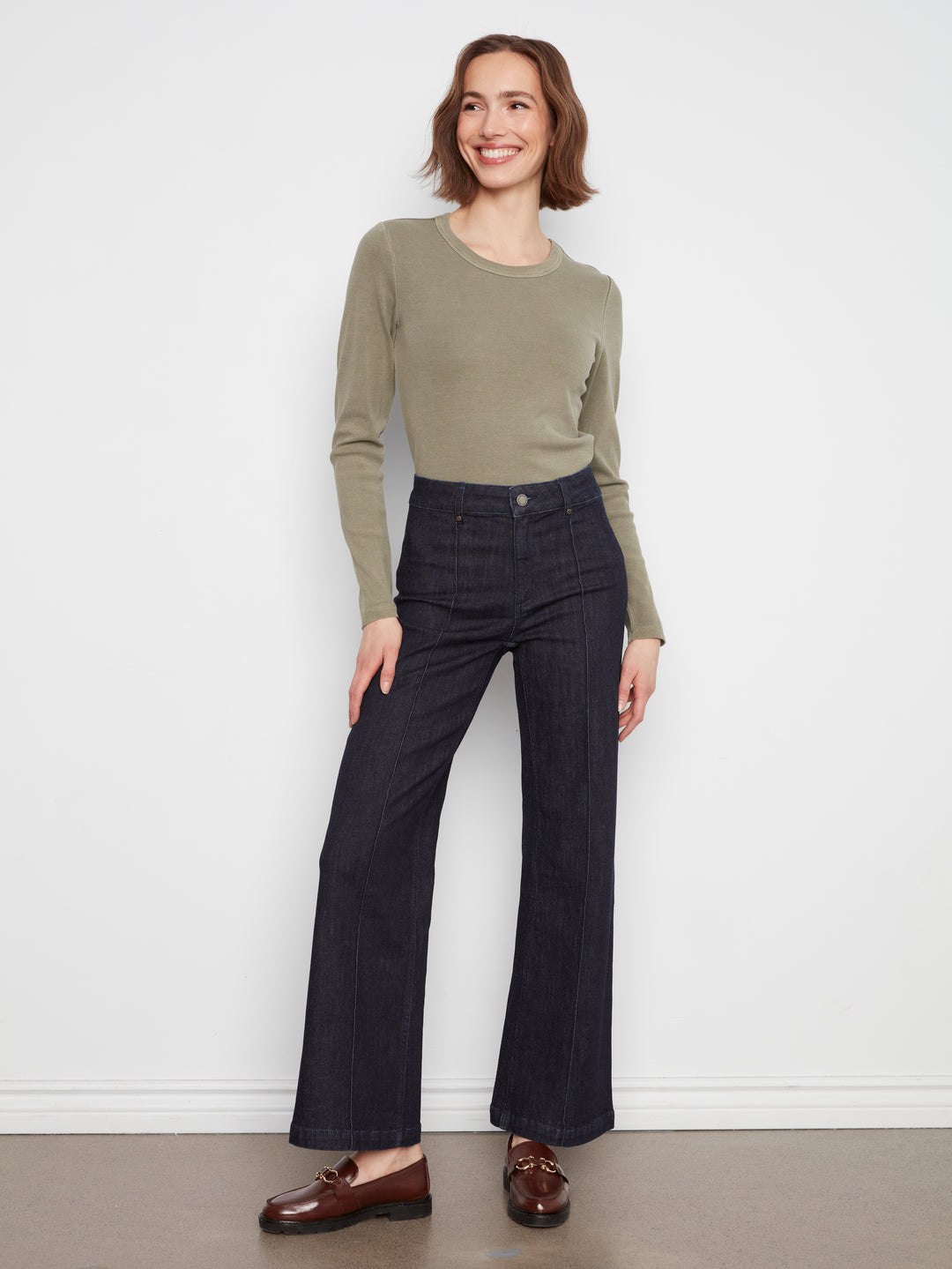 Charlie B Wide Leg Stretch Denim Jean with Pintucks  C5814/678C  081  Midnight