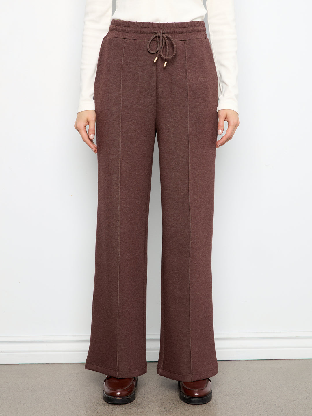 Charlie B Wide Leg Pin Tuck Pants  C5818-P479  Heathered Espresso