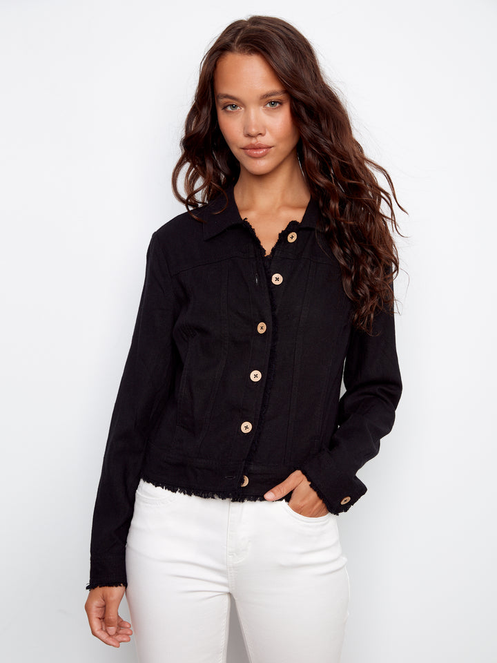 Charlie B Linen Jacket  C6199/229-001  Black