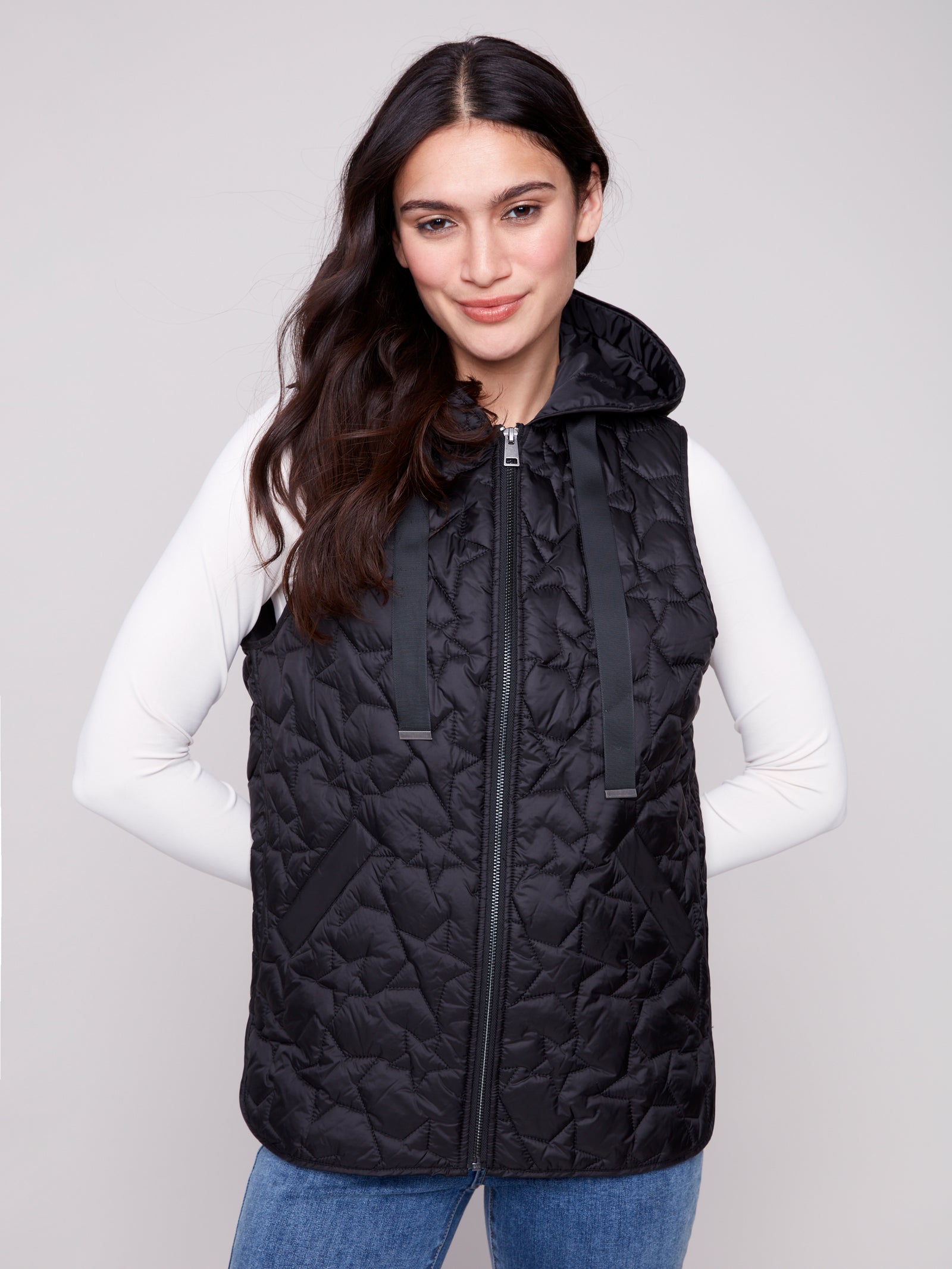 Charlie B Stars Quilted Vest - Black C6364