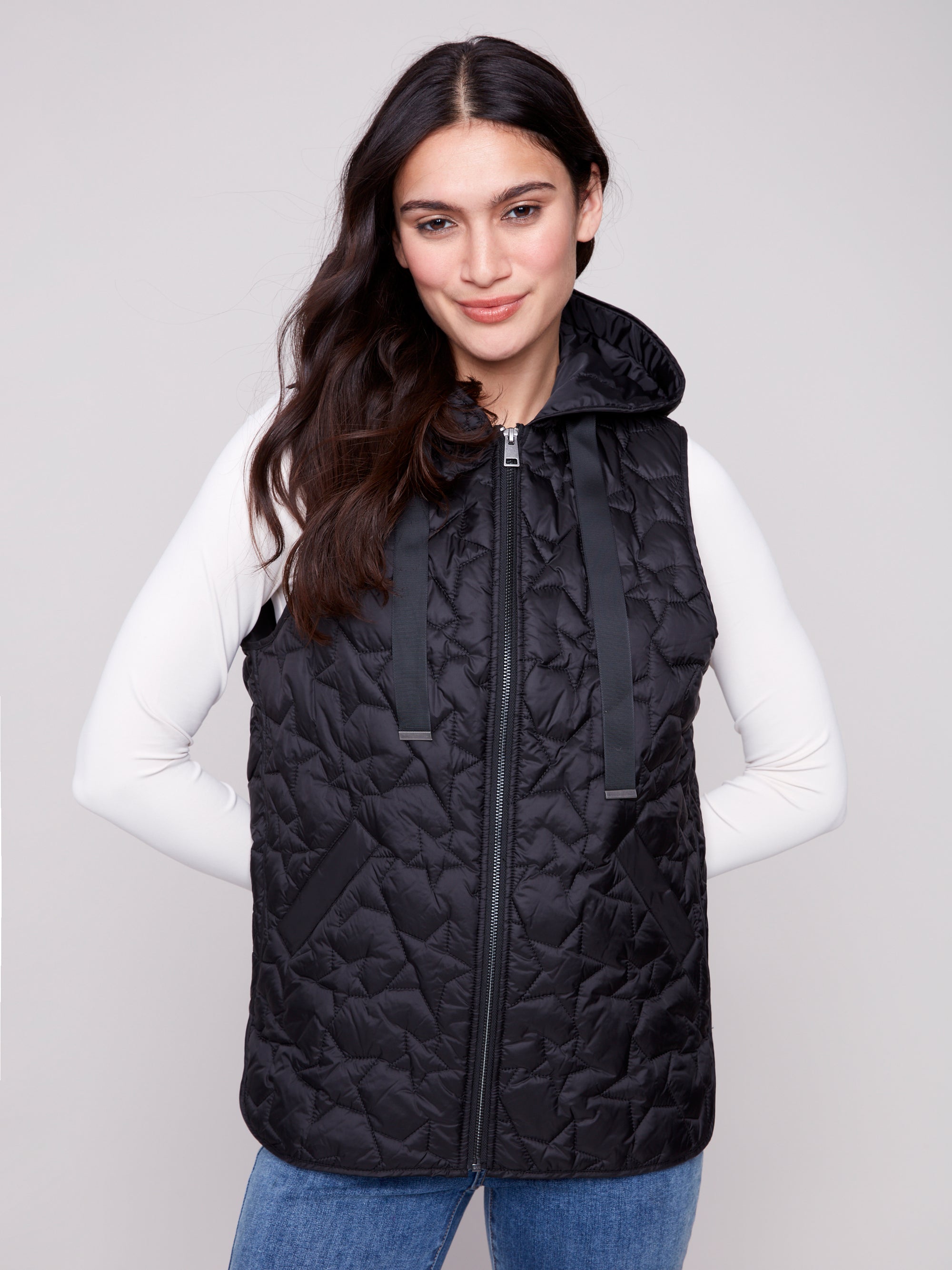 Charlie B Stars Quilted Vest - Black C6364