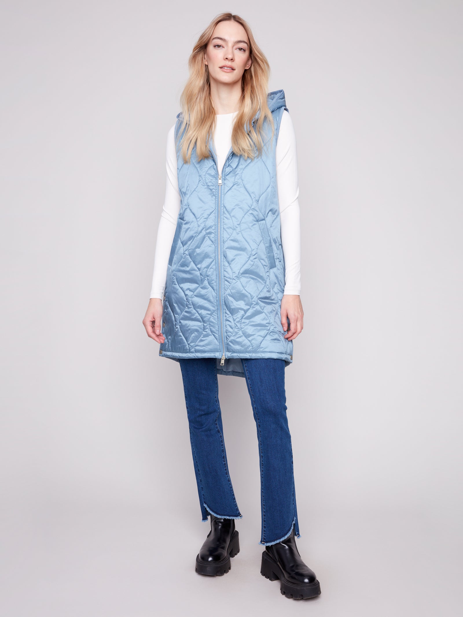 Charlie B Long Puffer Vest - Oxford C6365