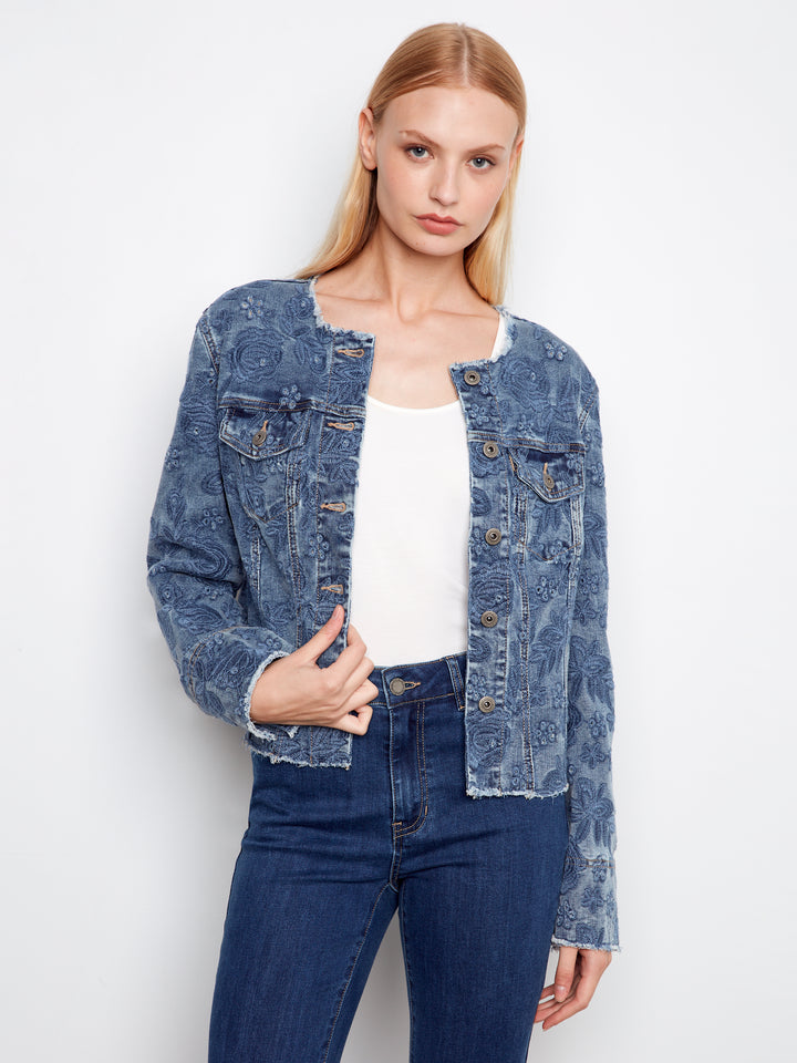 Charlie B Denim Collarless Jacket C6404/431