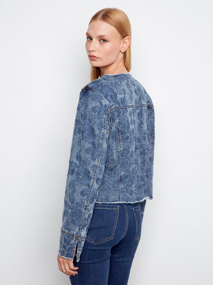Charlie B Denim Collarless Jacket C6404/431