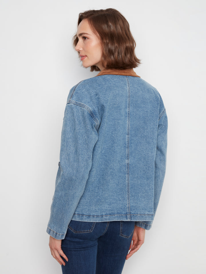 Charlie B Denim Barn Jacket with Corduroy Collar  C6408-025  Denim Blue