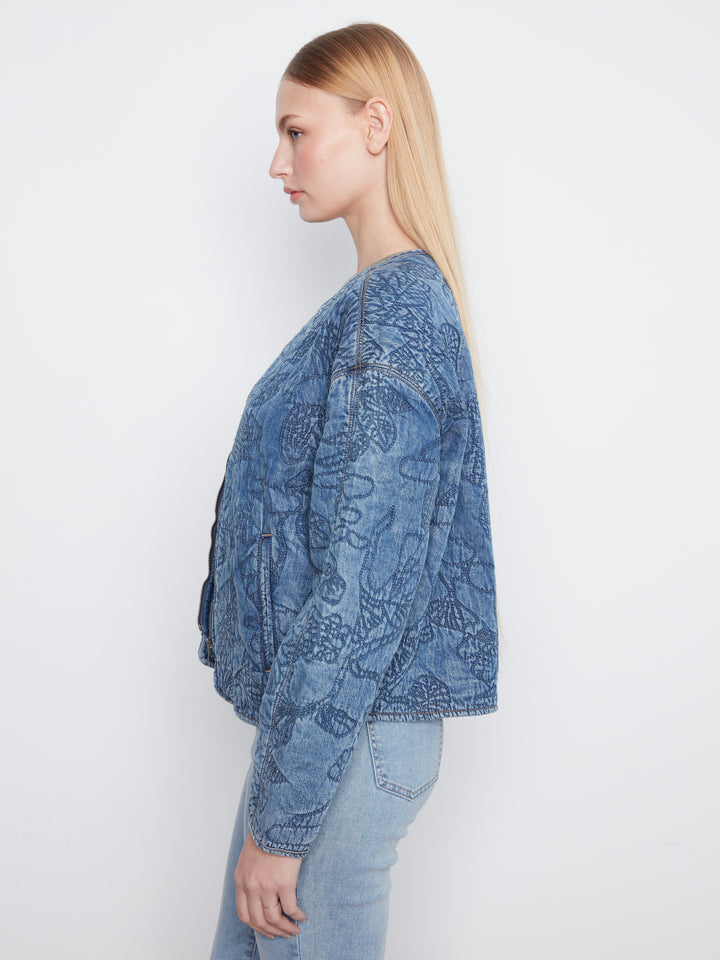 Charlie B Quilted Denim Bomber Jacket  C6409-156  Medium Blue