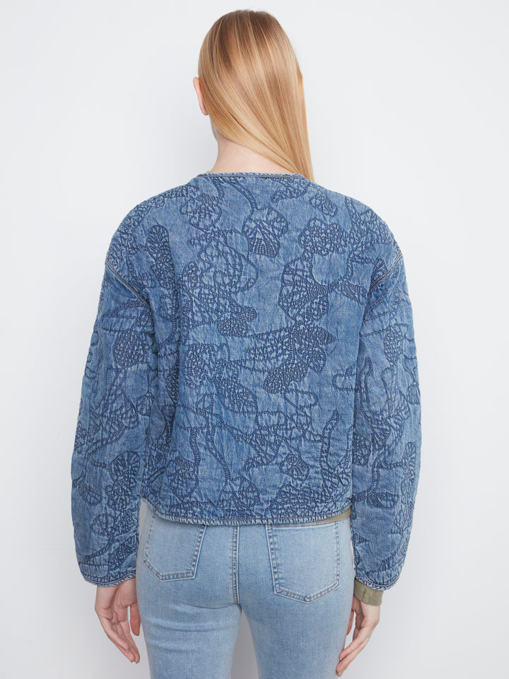 Charlie B Quilted Denim Bomber Jacket  C6409-156  Medium Blue